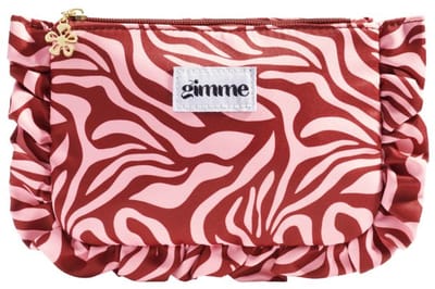 Toilet en make-uptasje Nora – rood en roze - organische print - etui met dessin en rits - 19 x 13 cm