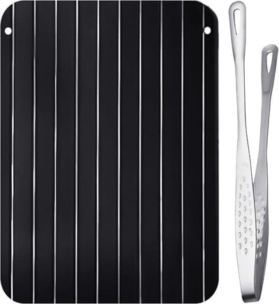Ontdooiplaat met tang - Keuken set - Snel ontdooien - Aluminium warmtegeleiding - 23 x 165 cm - Zwart