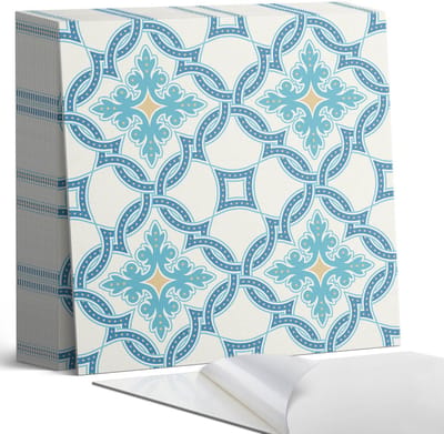 Coloray Plaktegels - Arabesque-stijlpatroon Zelfklevende Tegels - 20 cm x 20 cm - Turkoois Plaktegels - 20 stuks - Vierkant PVC Tegels - Plaktegels Badkamer - Plaktegels Vloer - Vinyltegels Vloer Zelfklevend - Wandtegel Zelfklevend