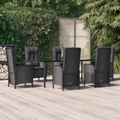 vidaXL - 7-delige - Tuinset - met - kussens - poly - rattan - zwart