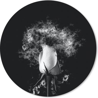 Muismat rond 20x20 cm - Mousepad Rozen - Bloemen - Rook - Zwart - Wit - Ronde muismatten