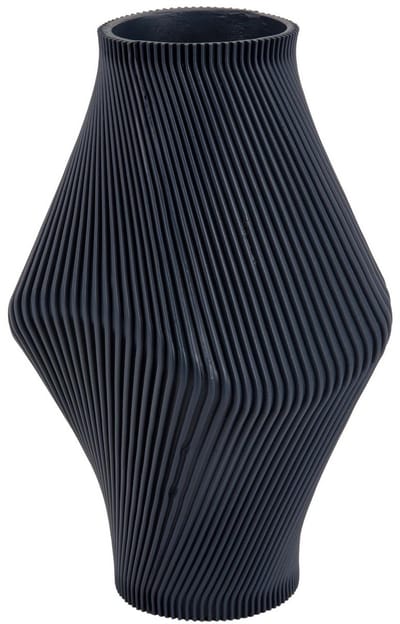 Present Time Vaas Twisted Rib - Donkerblauw - Ø16cm - Polyresin - Scandinavisch - Bloemenvaas - Woondecoratie - Decoratieve vaas voor woonkamer of slaapkamer