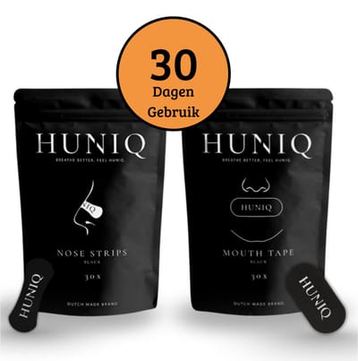 HUNIQ Slaapbundel – Neusstrips Zwart & Mondtape 60 stuks – Mouth Tape – Anti Snurken – Mondtape Slapen – Neusstrips Snurken – Betere Ademhaling – Huidvriendelijk