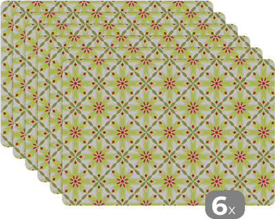 Placemat - Placemats kunststof - Bohemian - Patronen - Bloemen - 45x30 cm - 6 stuks - Hittebestendig - Anti-Slip - Onderlegger - Afneembaar