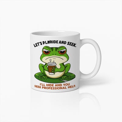 Grappige Kikker Mok 330ml – Let’s Play Hide and Seek Quote – Ik Verstop Me Jij Zoekt Professionele Hulp – Humoristische Koffiebeker Cadeau