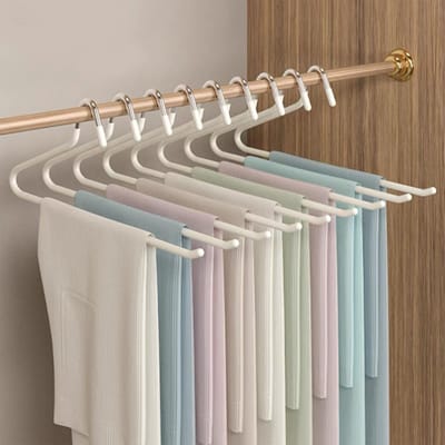 Unyqoos ® Set van 12 Ruimtebesparende Metalen Broekhangers met Antislip Afwerking voor Kledingopslag