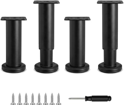 4 stuks meubelpoten, verstelbare meubelpoten, in hoogte verstelbaar, zwart, kastpoten, bankpoten, kastpoten, bedpoten, tafel, bankpoten (zwart, 12-18 cm)