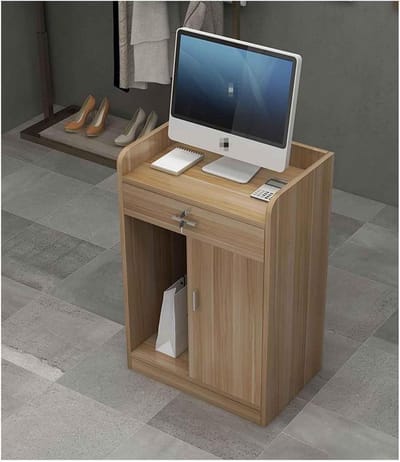 Gebogen Receptiebalie - Kleine Kassa Tafel - Klantontvangst Organiseren - Afsluitbare Lade - 60 x 40 x 92 cm - Zwart