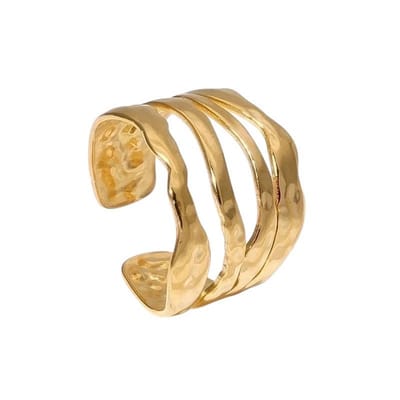 Aramat Jewels | Ringen | RVS Damesring Verstelbaar – 4 Grillige Lijnen – 17 mm | Goudkleur | |15mm | Staal | Volwassenen | Verkleurd niet