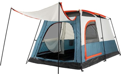 KOMFOTTEU Campingtent voor 4-6 personen, strandtent met voortent, waterdichte tunneltent met gaasramen en ingangen, dubbellaagse familietent met draagtas, voor kamperen en trekking