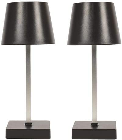 Home deco factory LED tafellamp - 2x - draadloos/portable - kunststof - zwart - touch - 26 cm - binnen