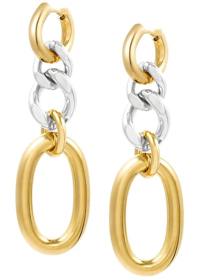 Joy Ibiza - ovale en gourmet schakel oorbellen - klap scharnier sluiting - ear party boho - bohemian style - stainless steel - combi met ip/pvd goldplated