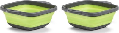 Set van 2x stuks opvouwbare vergieten/zeven grijs/groen kunststof 21,9 x 18 x 7,9 cm - Keukenvergieten