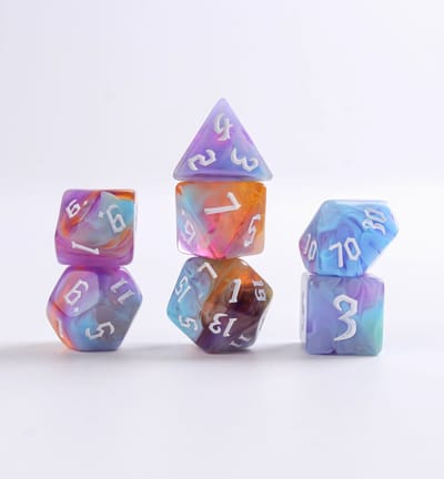Lapi Toys - Dungeons and Dragons dobbelstenen - D&D dobbelstenen - D&D polydice - 1 set (7 stuks) - Acryl - Oranje - Paars