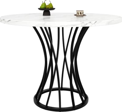 Eettafel Rond - 80 x 80 x 76 cm - Keukentafel Voor 4-6 Personen - Luxe Ontwerp - MDF En Metaal - Zwart
