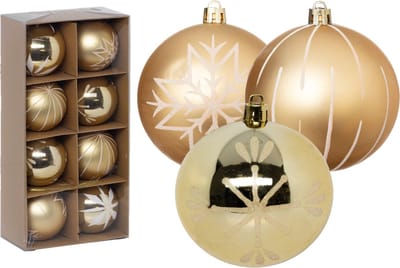 Feeric lights and christmas kerstballen - 8x - 8 cm - kunststof - goud