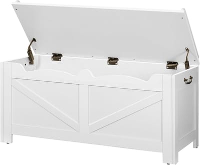 Schoenenbank met Opbergruimte, 100 cm, Veiligheidshengsels, Opbergkast voor Hal en Woonkamer, Stevige Constructie, Wit, Ideaal voor Schoenen en Accessoires