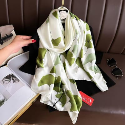 Mode Print Grote Sjaals Wraps Zijden Sjaal Dames Luxe Satijnen Hoofdband Hijab Bandana Turban Foulard Zomer Strand white