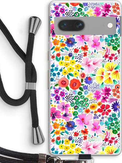 Case Company® - Hoesje met koord geschikt voor Google Pixel 7 hoesje met Koord - Little Flowers - Telefoonhoesje met Zwart Koord - Bescherming aan alle Kanten en Over de Schermrand