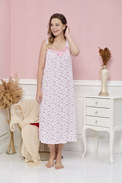 Marco Rossi - Dames nachthemd - Nachtjurk - Nachtjapon - Katoen - Hartje/Bloemen random - Roze - Maat M