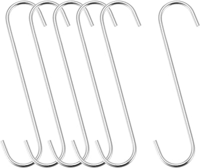 sourcing map 6 stuks S-ophanghaken 200 mm extra lange stalen beugels, voor binnen en buiten, tuin, badkamer, kast, werkplaats, keuken, zilverkleurig