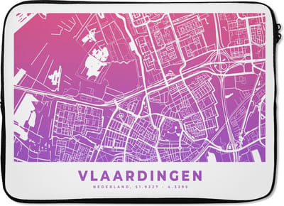 Laptophoes 14 inch - Stadskaart - Vlaardingen - Nederland - Paars - Laptop sleeve - Binnenmaat 33x23 cm - Zwarte achterkant