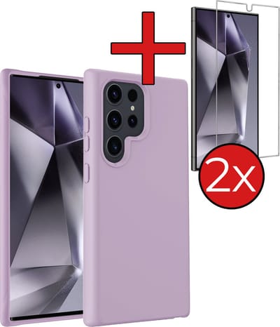 Hoesje - Met 2x Screenprotector - Geschikt voor Samsung Galaxy S24 Ultra - Sterk & Shockproof - Telefoon Hoes - Back Cover - Siliconen Case - Telefoonhoes - Lila