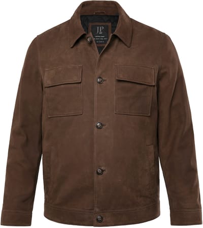 JP 1880 - Heren - Leren jas leer lams-nubuckleer overhemdkraag - Tabaksbruin - Maat 3XL
