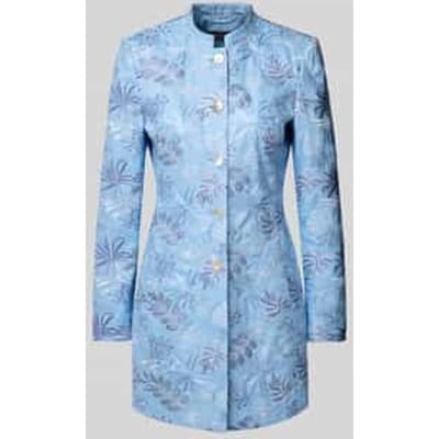 slim fit longblazer van linnen met staande kraag