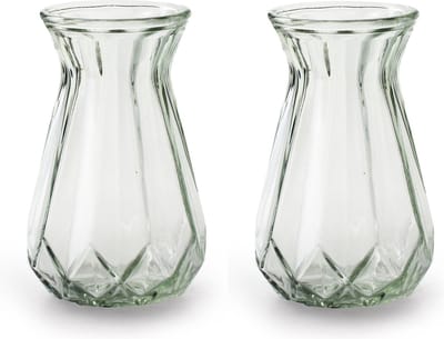 Jodeco Bloemenvaas - 2x stuks - Stijlvol model - helder/transparant glas - H15 x D10 cm