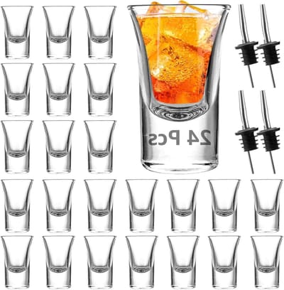 Set van 24 schnapsglazen van 3cl met dikke bodem en wijn schenker voor feest, bar en club, vaatwasserbestendig, ideaal voor cocktails en sterke dranken