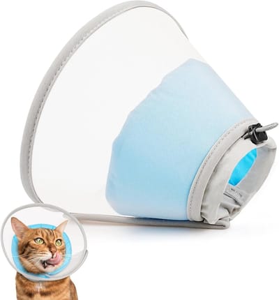 Zachte en Comfortabele Kattenhalsband: Waterdichte Mesh Herstelcone na Chirurgie om Likken en Krabben te Voorkomen (Lichtblauw, M) - Ideaal voor Herstel en Veiligheid