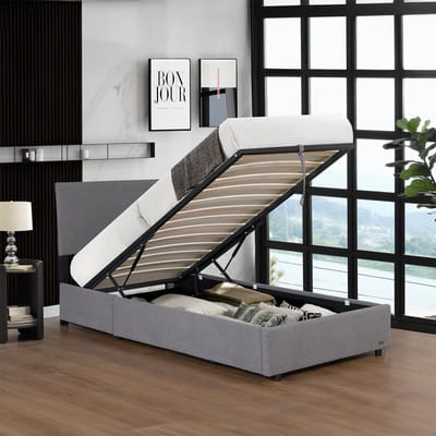 Eenpersoonsbed Juva met lattenbodem en opbergruimte 90x200 cm grijs Corium