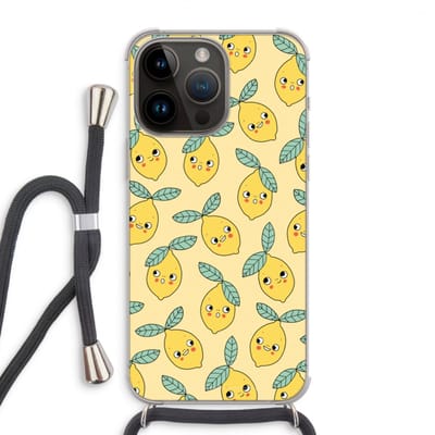 Case Company® - Hoesje met koord geschikt voor iPhone 14 Pro Max hoesje met Koord - Citroenen - Telefoonhoesje met Zwart Koord - Bescherming aan alle Kanten en Over de Schermrand
