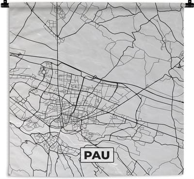 Wandkleed - Wanddoek - Stadskaart - Frankrijk - Kaart - Pau - Plattegrond - 180x180 cm - Wandtapijt