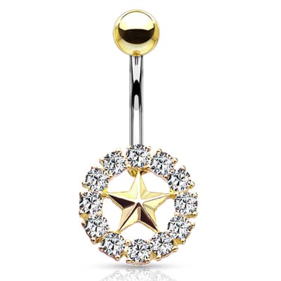 Navelpiercing Star With Crystal rounds - goud - LMPiercings