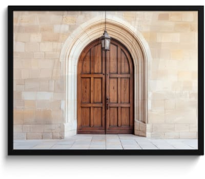 Poster in lijst - Fotolijst 70x50 cm - Posters - Houten - Deur - Lantaarn - Posterlijst zwart - Decoratie - Wanddecoratie woonkamer - Muurdecoratie slaapkamer