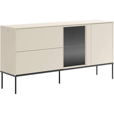 Selsey Bellezo – Dressoir met verlichte glazen vitrine en twee lades, 166 cm, in crème