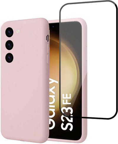 Hoesje + Screenprotector geschikt voor Samsung Galaxy S23 FE – Full Screen Tempered Glass - Liquid Back Case Cover Rose