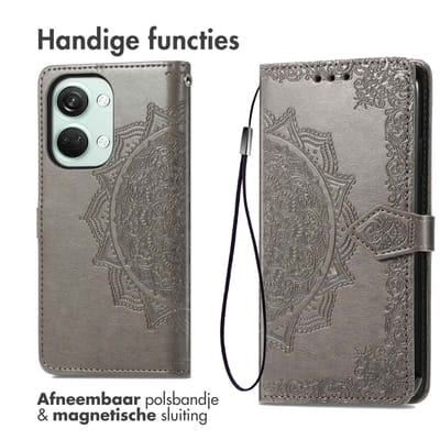 imoshion Hoesje - Geschikt voor OnePlus Nord 3 - Mandala Bookcase - Grijs