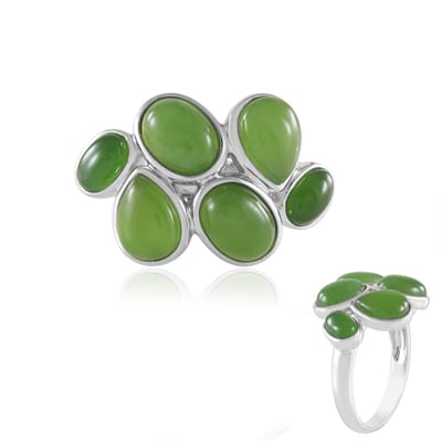 Cavill - Zilveren Ring met Canadese Jade Ovaal en Druppelvorm - 925 Sterling Zilver - 6,36 Ct - Moderne Statement Ring - Groene Edelsteen Sieraad