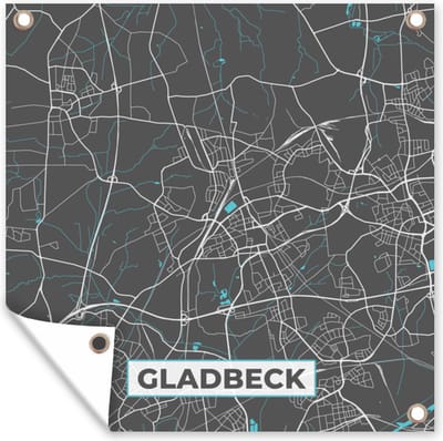 Tuin poster Stadskaart – Kaart – Gladbeck – Blauw – Duitsland – Plattegrond - 200x200 cm - Tuindoek