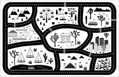 Vinyl | Speelkleed vinyl | stad zwart/wit | 90x120 cm
