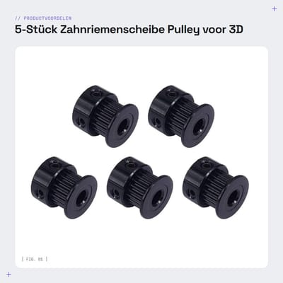 Dailygoods- Zahnriemenscheibe 5-Stuks - GT2 Pulley - Breedte 6mm - Tanden 20 - Binnenboorgat 5mm - Geschikt voor 3D Printer