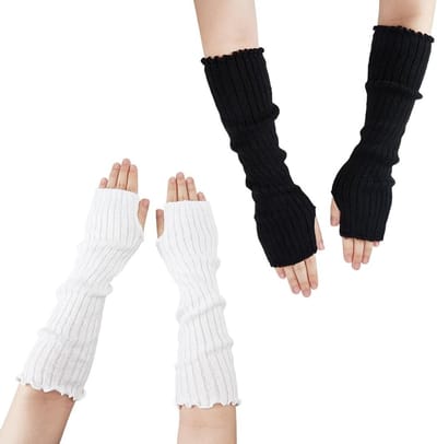 Winter Gebreide Armwarmers voor Dames - Zachte Lange Vingerloze Handschoenen met Duimopeningen - Ideaal voor Buitenactiviteiten en Koude Weer Fashion
