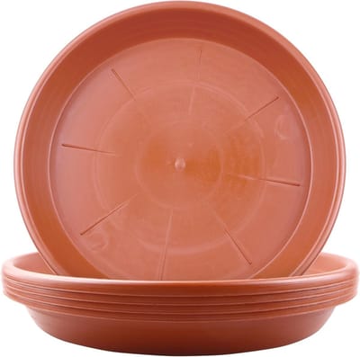 Set van 5 Plantenschaal voor Bloempotten, Plastic Onderdelen voor Binnen en Buiten, 30cm, Brick Red, Waterdicht en Duurzaam