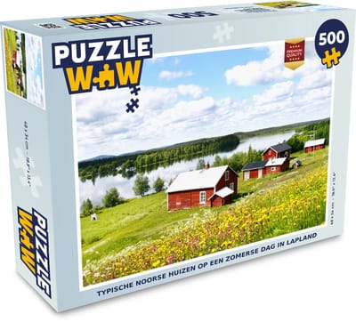 Puzzel Typische Noorse huizen op een zomerse dag in Lapland - Legpuzzel - Puzzel 500 stukjes