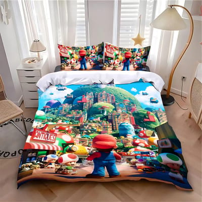 Kinder Dekbedovertrek Kussensloop Heet Cartoon Schattig M-Mario Beddengoed Set Volwassene Jongen Meisje Slaapkamer Decoratie Enkel Dubbel Grote Maat EU Double(200*200cm)3pcs