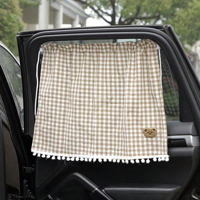 1 pièce Pare-soleil pour vitre arrière de voiture, Rideau universel à ventouse, Design mignon d'ours à carreaux, Motif d'ours aléatoire ou Style de couture 1 PCS marron