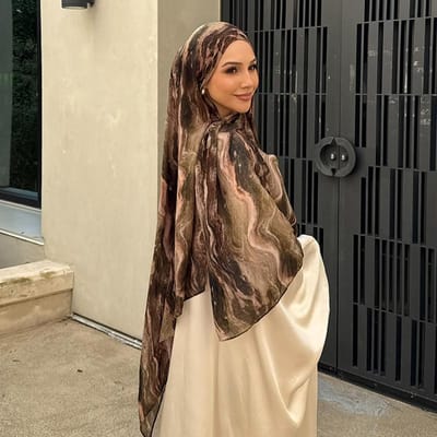 Waterverf Modaal Ademend Lichtgewicht Zachte Sjaal Katoen Bloemenprint Viscose Geweven Moslim Vrouwen Sjaal Hijab Sjaals 80 X 180 CM brown